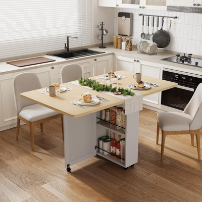 Folding Dining Table with Storage & Wheels, Space Saving Kitchen Table with Drawer for Small Spaces by Gracie Oaks