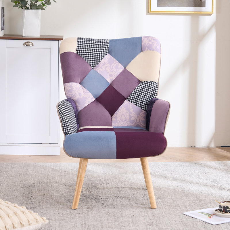 Heidegard Floral Accent Chair Modern High Back Arm Chair, Colorful Patchwork Reading Chairs for Bedroom