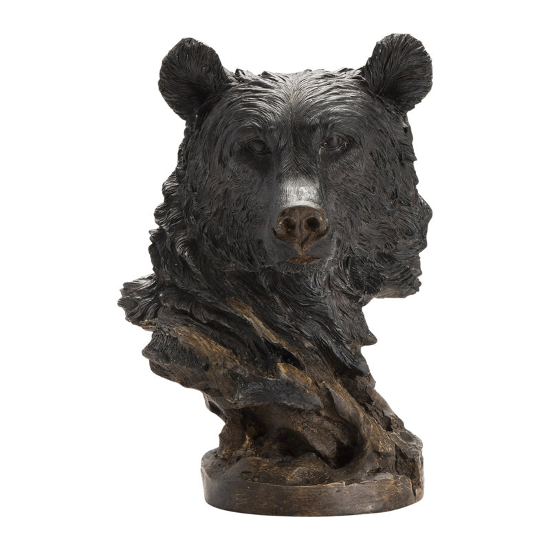 Rustic Dark Brown Resin Bear Bust Statue