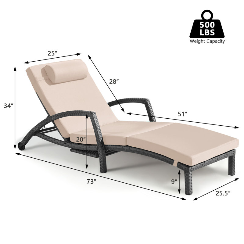 Styliani Outdoor Wicker Chaise Lounge , Cushion Included, Nude, Gray