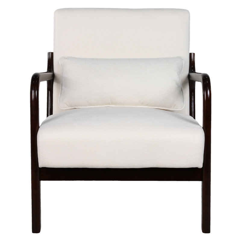 Chaise d'appoint avec structure en bois massif et coussin lombaire amovible, Beige, Naturel