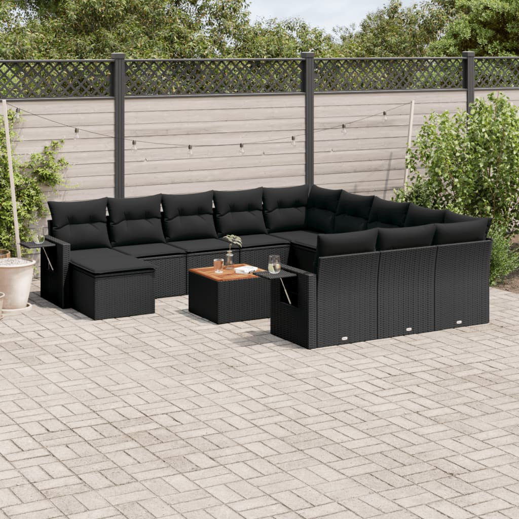 Vidaxl 13-Tlg. Garten-Sofagarnitur Mit Kissen Schwarz Poly Rattan 8