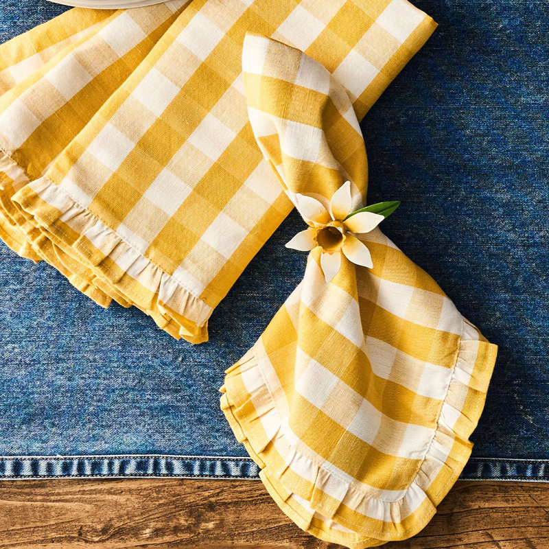 Gingham Ruffle Napkin, Sunshine