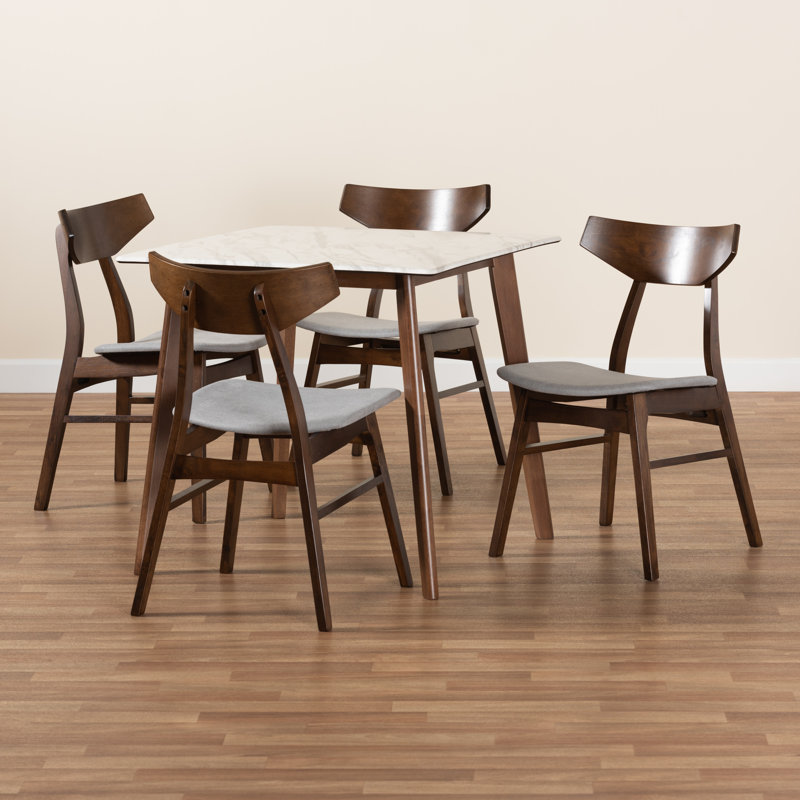 Hailsham 5-Pc Dining Set in Light Grey Fabric and Walnut Finish, 30.7'' H X 18.3'' W X 20.9'' D, Light Gray