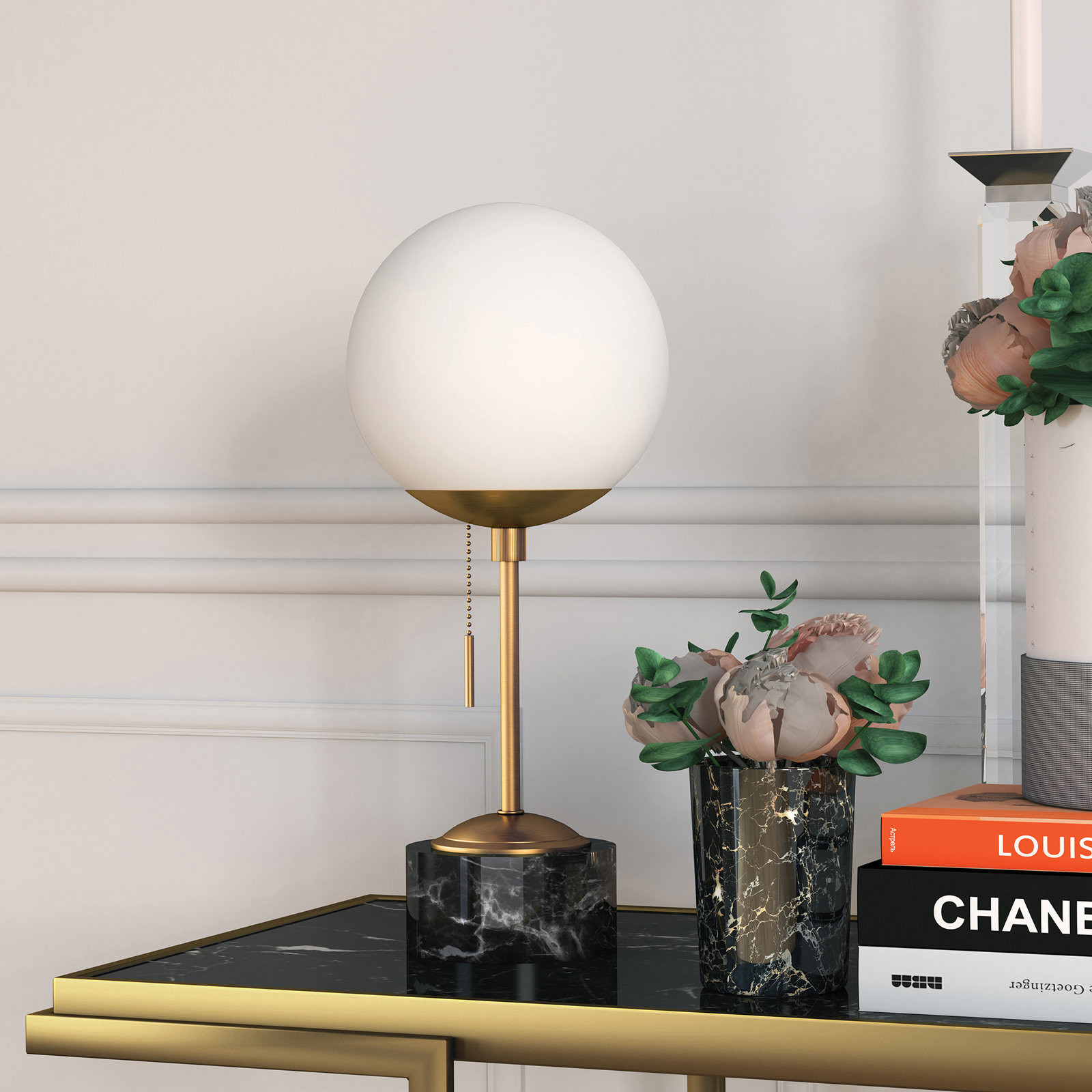 Tariq Marble Table Lamp, Black Brass
