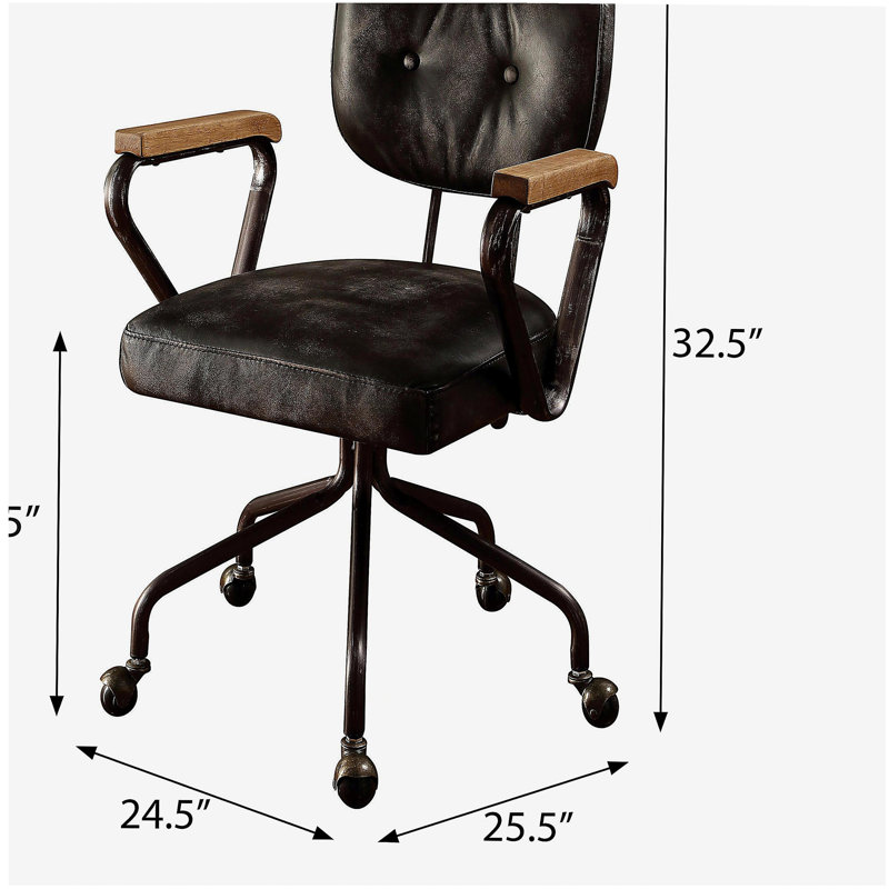 Chaise de bureau rétro pivotante noire avec décoration cloutée