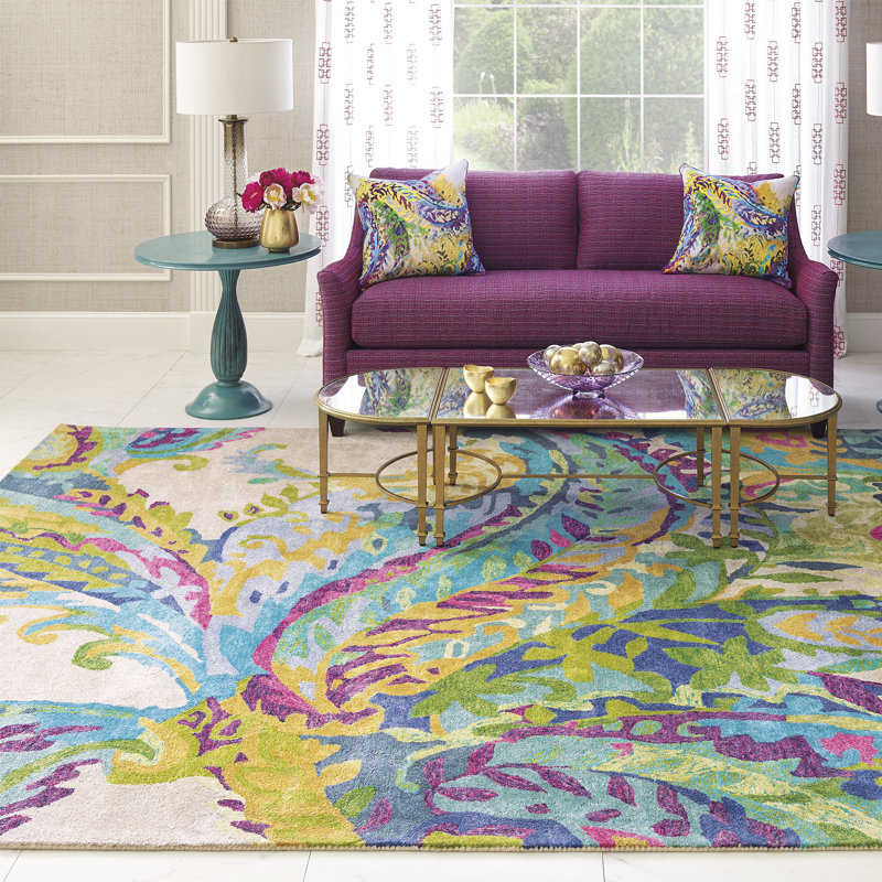 Galleria Floral Handmade Tufted Wool Blue/Green/Yellow Area Rug, Rectangle 5' x 8'