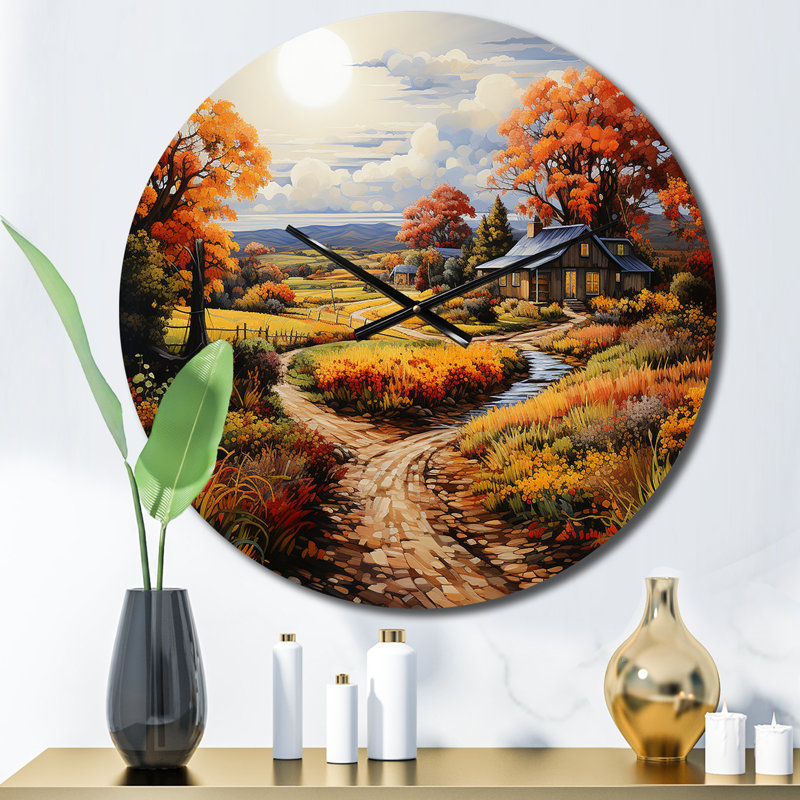 Farmhouse Harvest Pointillism - Horloge murale campagne, Médium