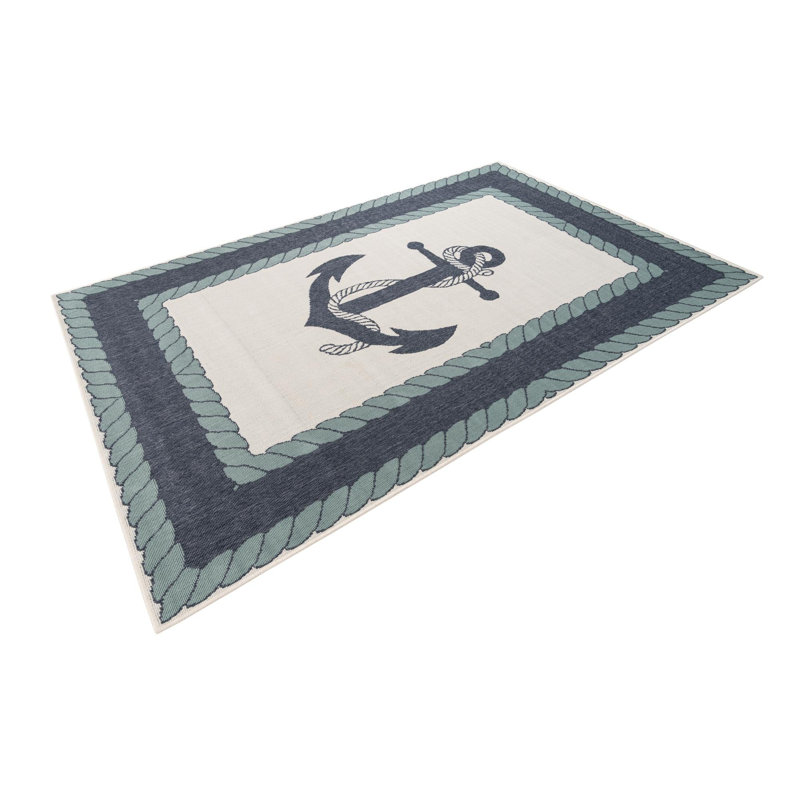 Bethlehem Navy/Ivory Indoor / Outdoor Area Rug, Rectangle 6'1" x 9'