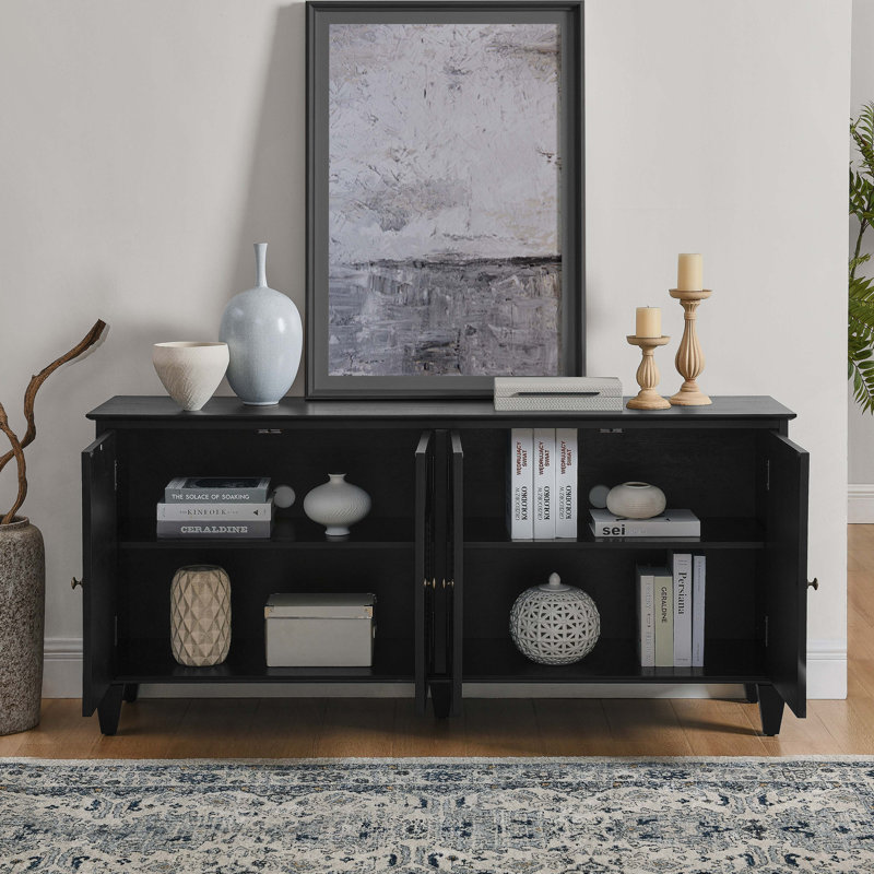 Buffet 65,5 po Mid Century Modern Buffet, Noir