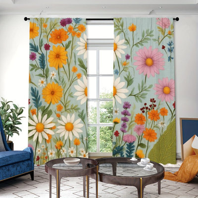 2 pièces rideaux à motif marguerite florale, style campagne, rideaux de fenêtre à passe-tringle, esthétique bohème chic, décoration de salon de chambre à coucher