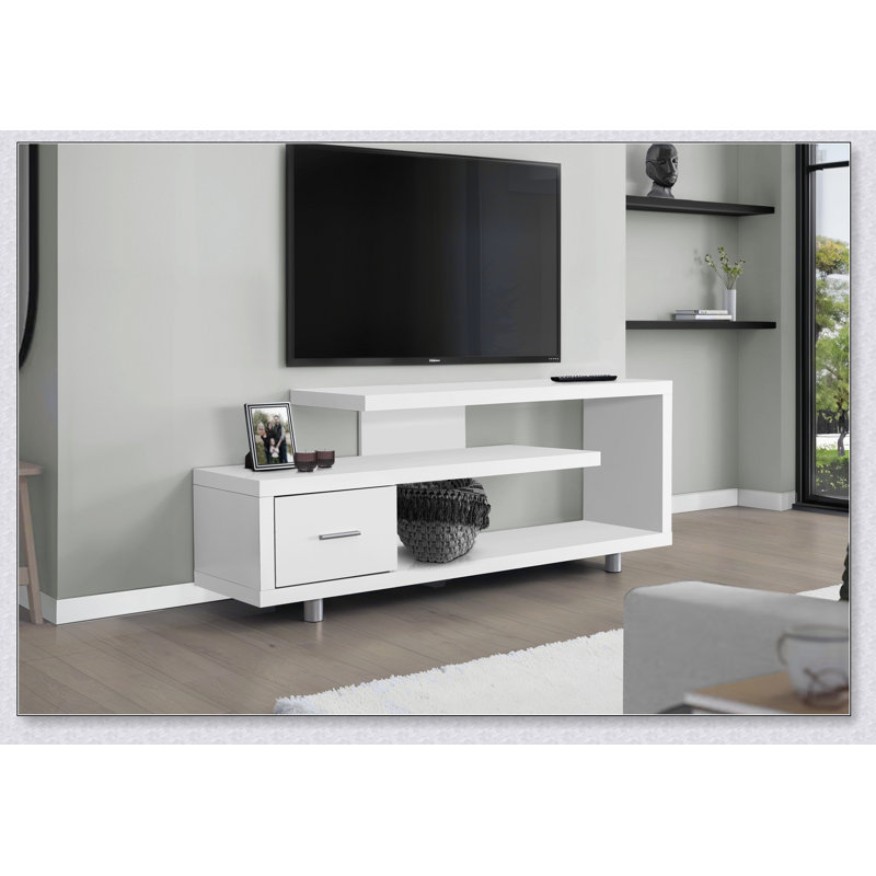 Meuble télé moderne de 60 po avec rangement, console multimédia pour le salon et la chambre à coucher, design d'inspiration Art déco, finition stratifiée durable