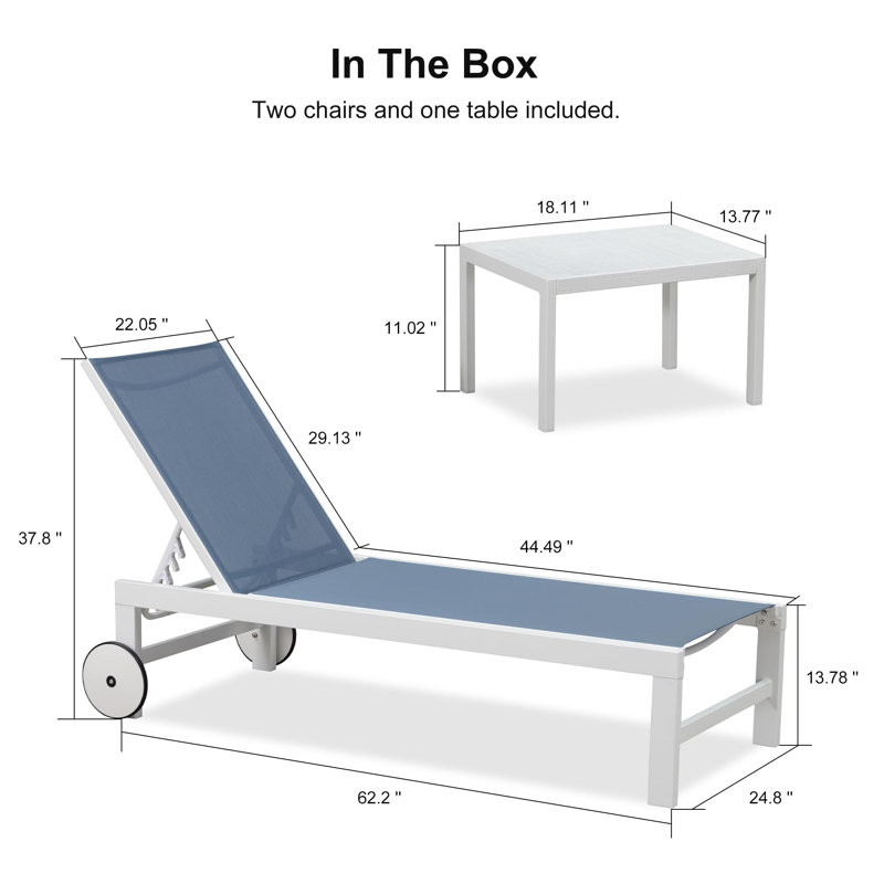 Ensemble de 2 chaises longues d'extérieur Ebern Designs, Indigo