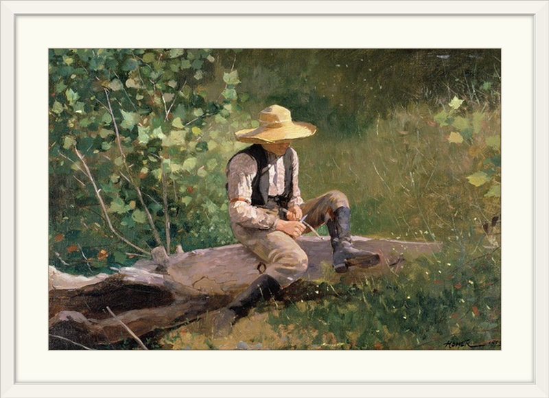«The Whittling Boy, 1873» par Winslow Homer, reproduction d'art, H 24 po x l 32 po x P 1 po, Cadre blanc