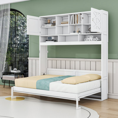 Queen Murphy Bed with Shelves, Wall-Mounted Design