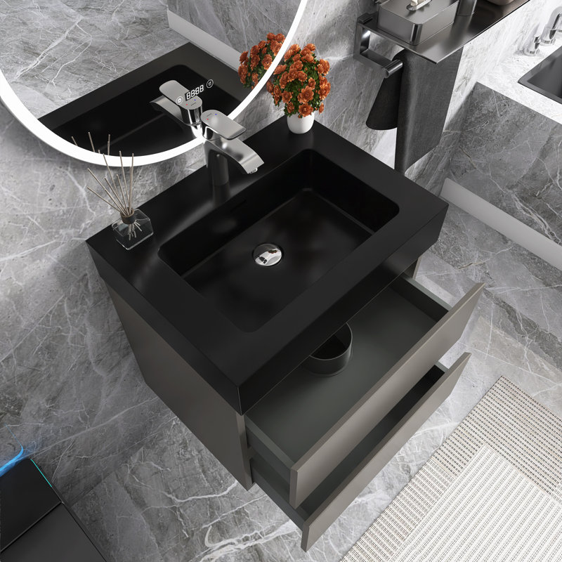 Meuble-lavabo mural simple 24 po avec comptoir 24 po, Gris
