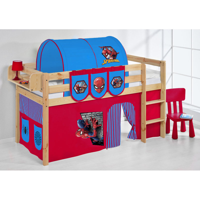 Spiderman Solid Wood Low Loft Bed by Lilokids, Without slatted frame, Natural, European Single (90 x 200cm)