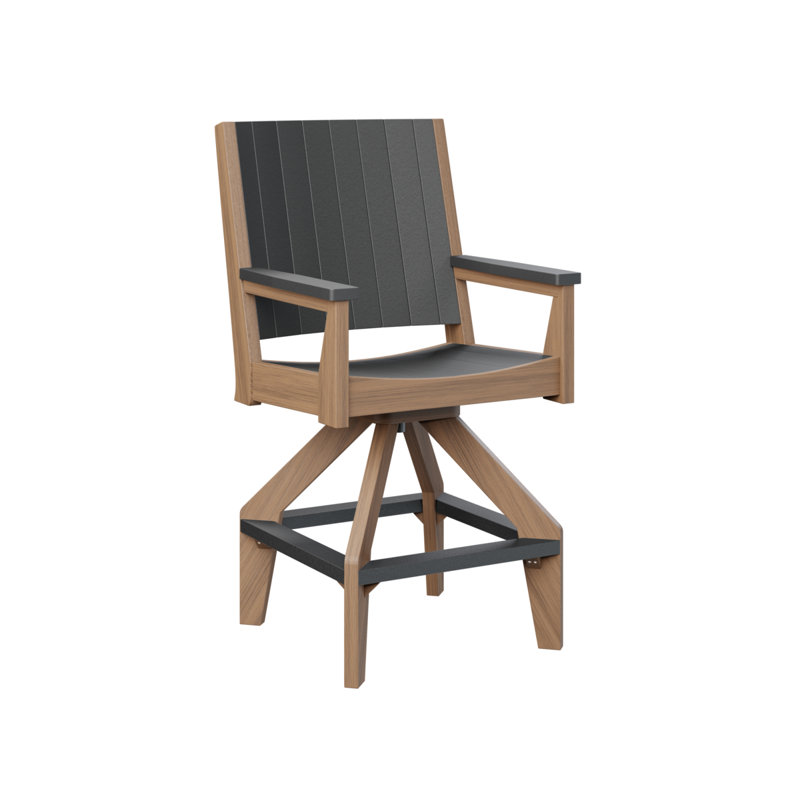 Chaise de bar pivotante Berlin, Acajou antique, Noir
