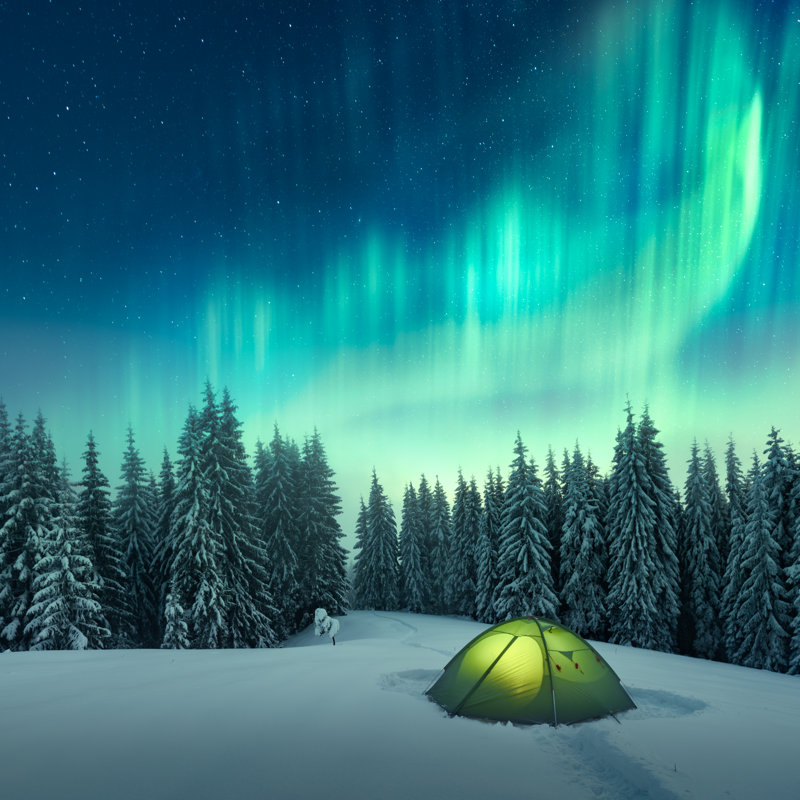 Northern Lights In Winter Forest by Smitt - Wrapped Canvas Print, 122cm H x 122cm W