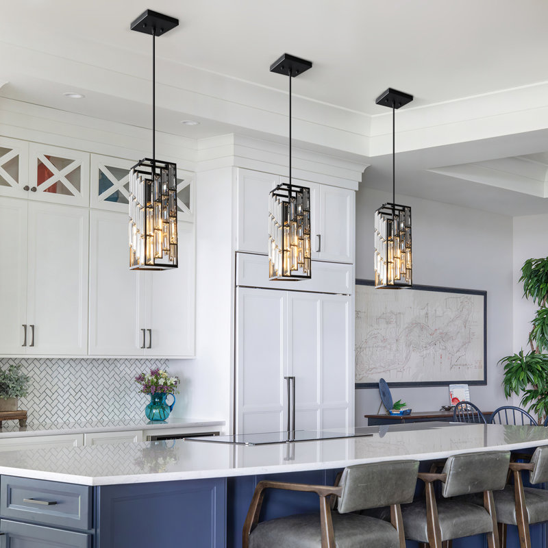Catine - Luminaires suspendus pour îlot de cuisine, luminaire suspendu réglable pour îlot de cuisine, Noir mat, 3