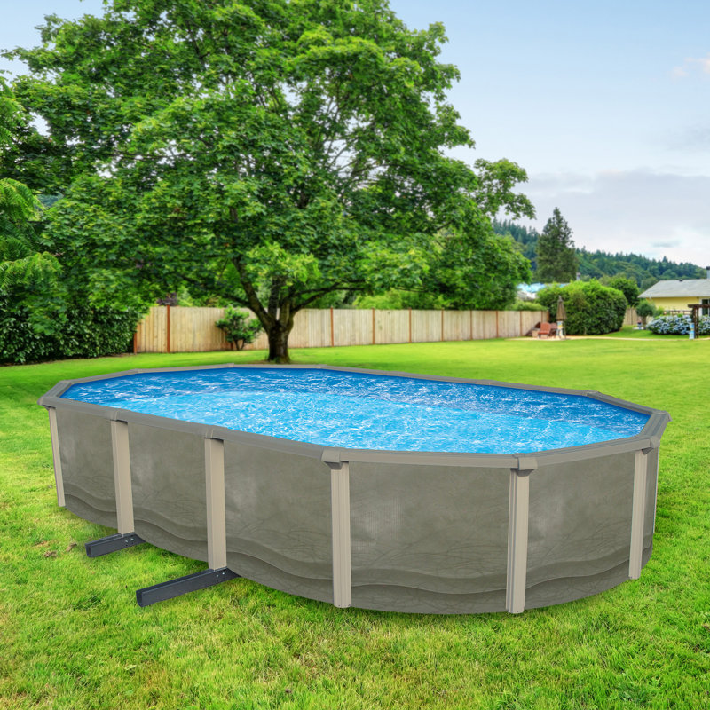 Ensemble de piscine murale ovale en acier Trinity 52 po de profondeur avec rail supérieur de 7 po, 30 pi x 15 pi x 52 po