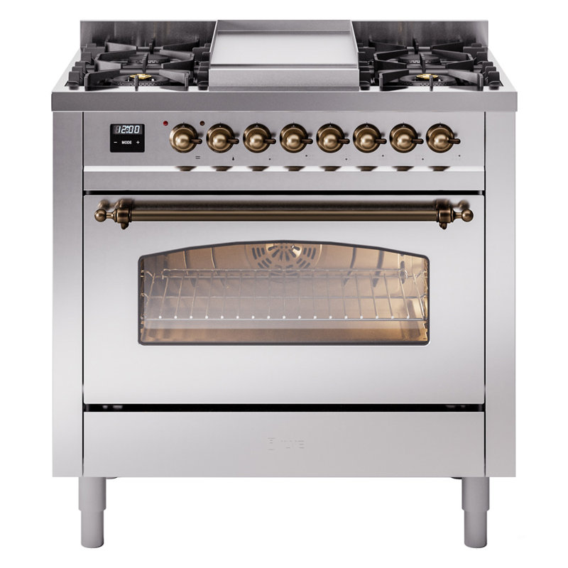 ILVE Nostalgie II 36 Dual Fuel Range, knobs, Midnight Blue/Chrome, Liquid Propane