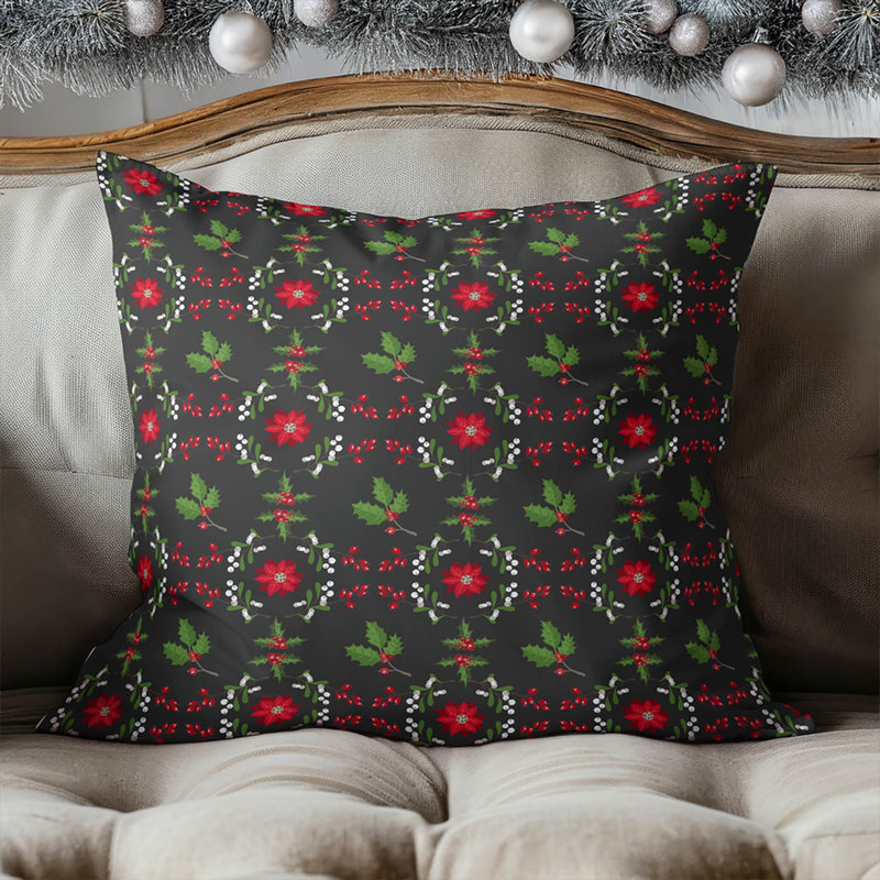 Coussin Botanical Poinsettia, Gris anthracite, Carré 16 po