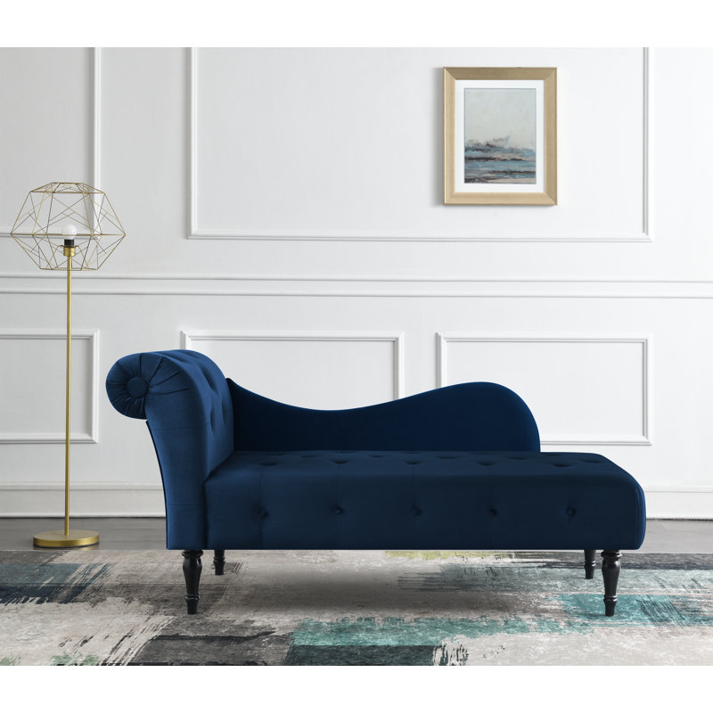 Scalise Upholstered Chaise Lounge, Midnight Blue