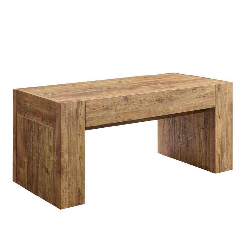 48" Modern Farmhouse Coffee Table With Hidden Storage Drawer,wood Thick Design For Living Room, Golden Rustic Barnwood