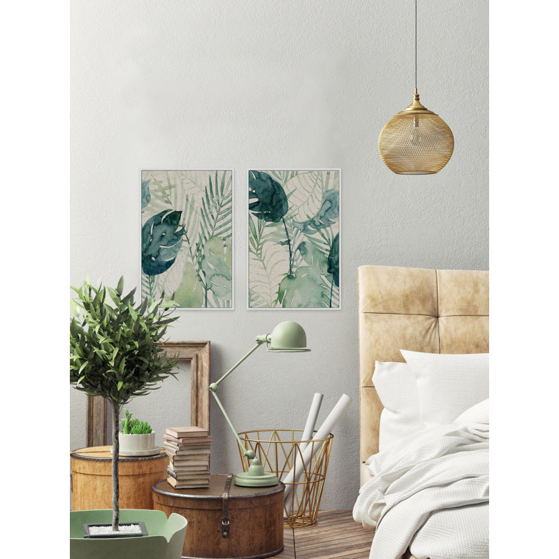 « palm embouts ii », ensemble de 2 reproductions de peintures à l’aquarelle encadrées sur toile, H 18 po x l 12 po x L 1,5 po