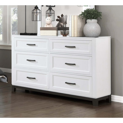 White Finish Dresser With 6X Storage Drawers Wooden Bedroom Furniture