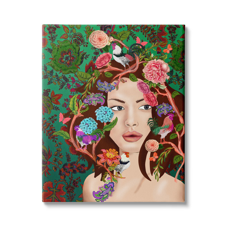 Boho, femme, motif floral vert à motif cachemire abstrait surdimensionné, art numérique sur toile par Sangita Bachelet