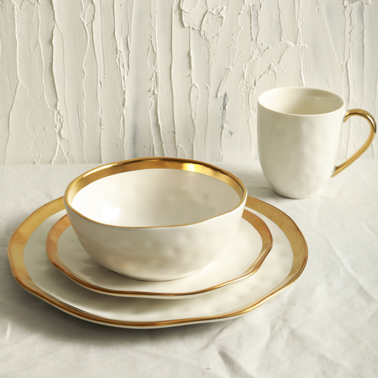 Stone Lain Florian 16-Piece Dinnerware Set Porcelain, White