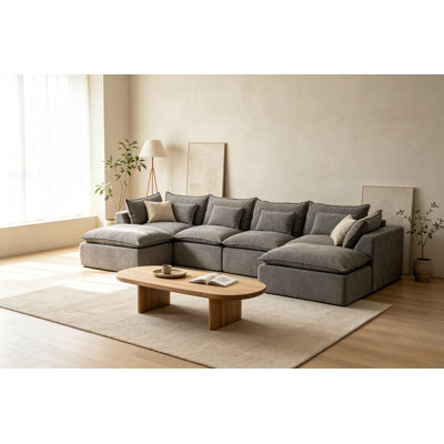Modular Cloud Sectional Sofa, Oversized Deep Seat Couch With Ottoman, 3/4 Seat Reconfigurable Living Room Furniture Set