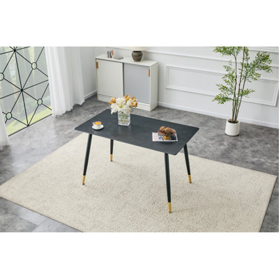 Table de salle à manger rectangulaire moderne, plateau de table en pierre frittée de qualité supérieure avec base en métal robuste, table de cuisine et de salle à manger résistante à la chaleur et aux égratignures (Vic foncé, 1 table)