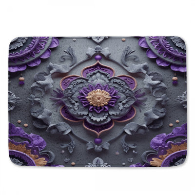Ornate Purple Floral Motif Bath Mat