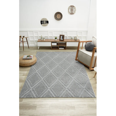 Stylish Grey Area Rug, 3.3 x 4.9 Feet | 100% Polypropylene, 1.7 cm Pile Height | Machine Woven, Non-Slip Dot Underside, Antibacterial | Ideal for Living Room, Bedroom & Office, Easy to Maintain & Clean