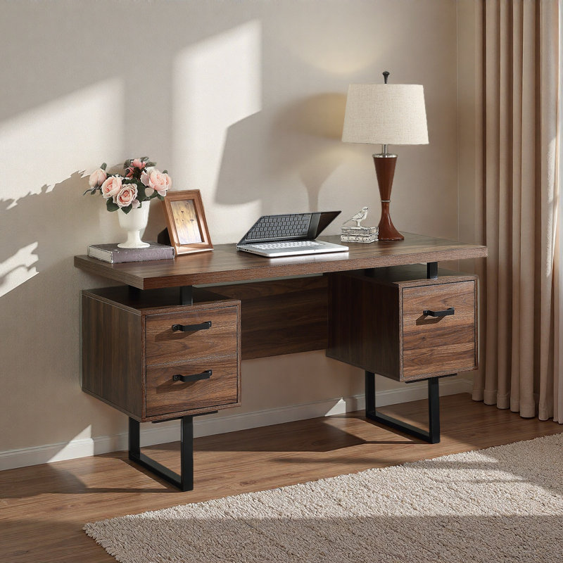 Bureau d'ordinateur à domicile avec tiroirs / dossiers suspendus de format lettre, table d'écriture 59 pouces avec tiroirs
