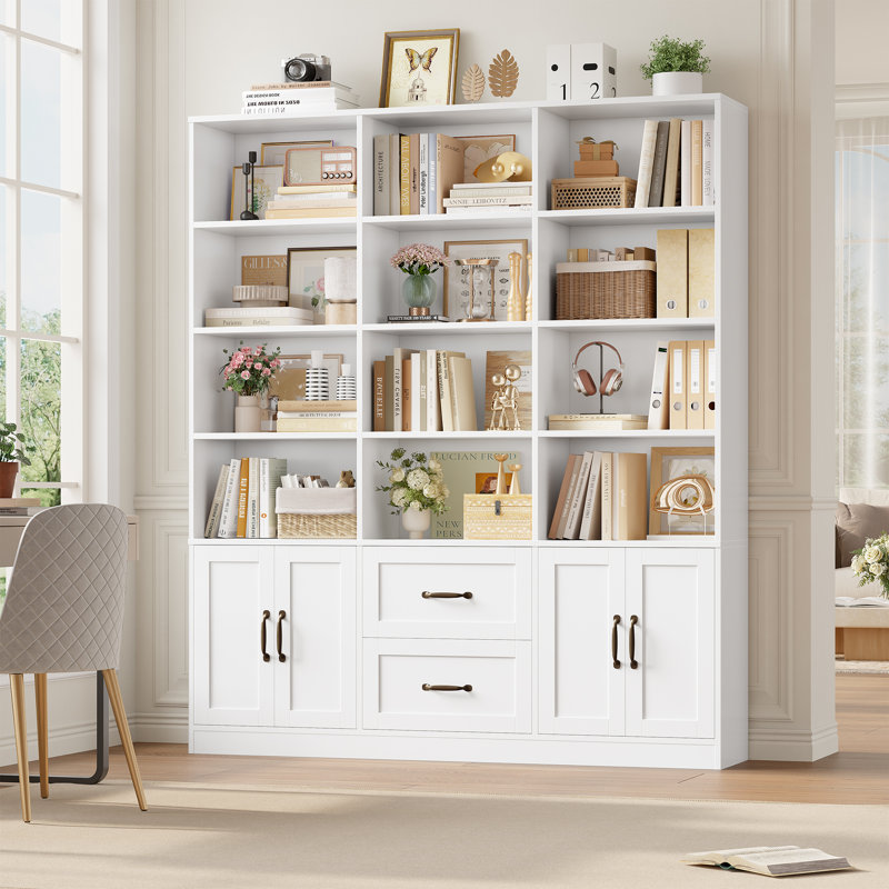 📚 71.3”H × 58.7”W Triple-Wide 6-Tier Bookcase with 4-Tier Open Shelves, 2 Cabinets & 2 Drawers | Tall Storage Cabinet for Home & Office Organization