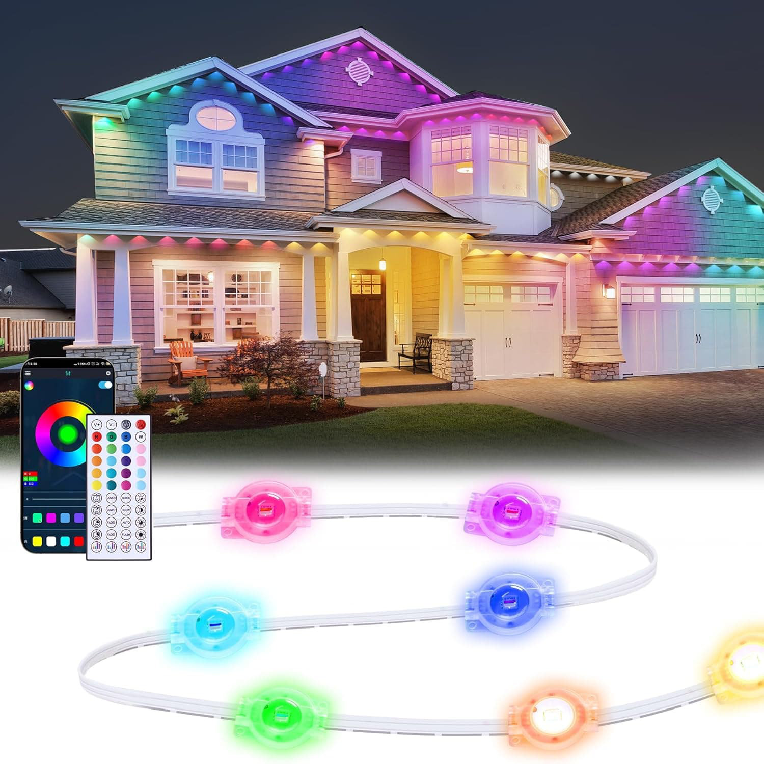 The Holiday Aisle® 200FT Permanent Outdoor RGB LED Lights With App And ...