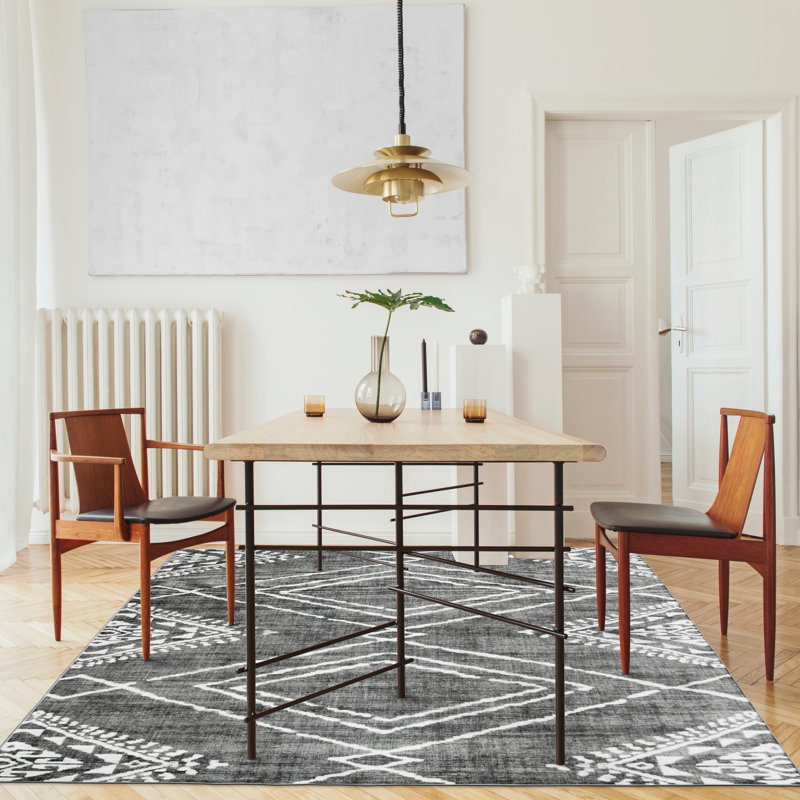 Kentre Jax Moroccan Machine Washable Area Rug, Rectangle 6' x 8', Gray