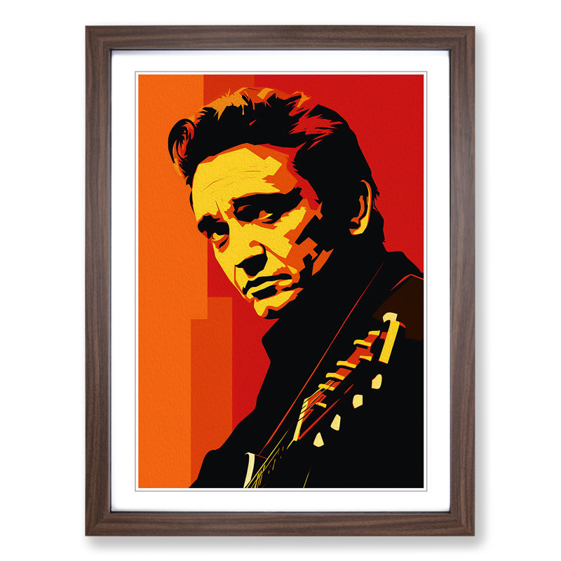 Johnny Cash Minimalism 1 Piece Single Picture Frame Wall Art, 34cm H x 25cm W x 2cm D, Walnut