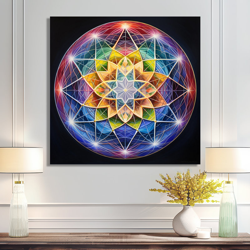 Sacré étoile bleu vert - impression d'art mural Mandala Boho, Toile tendue, H 16 po x l 16 po x P 1 po