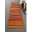 Tapis de style kilim turc rétro fait à la main avec des rayures colorées en laine tissé à plat rouge / vert