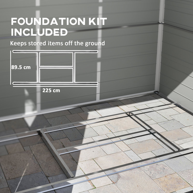Outsunny 8 x 6ft Plastic Shed with Foundation Kit, Vents Light Grey