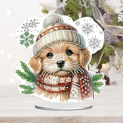 Annorah  5D DIY Christmas Puppy Diamond Painting Kit Crystal Rhinestone Approx 24cm x 23cm Acrylic Table Top Decoration