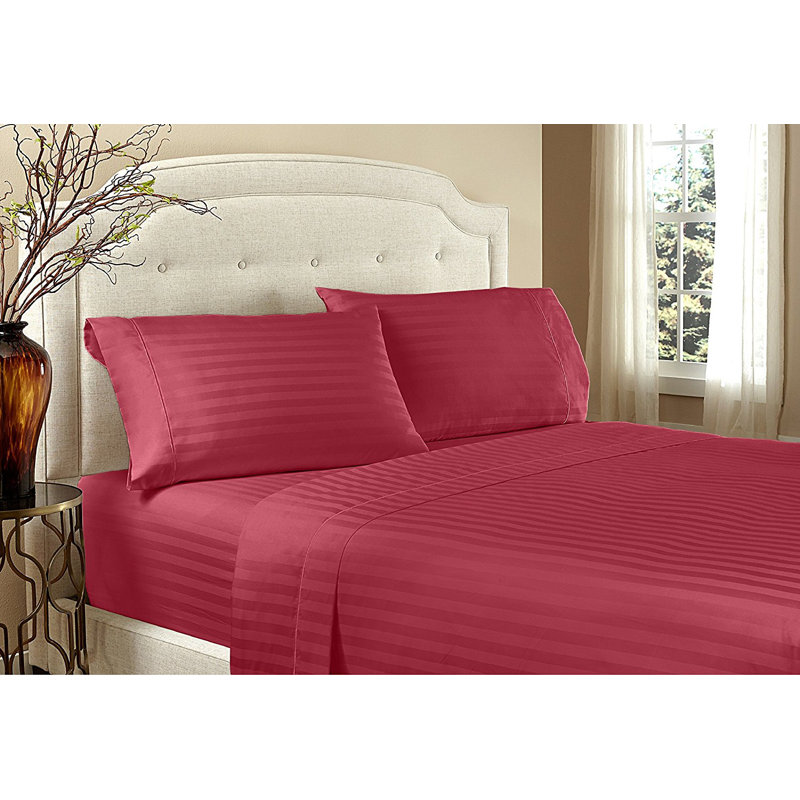 Microfiber Striped Sheet Set, Burgundy, King Sheet Set + Fitted Sheet + 2 Pillowcases
