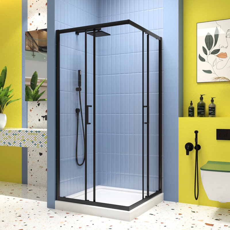 Sliding Shower Door With 1/4" Tempered Glass, Matte Black, 34.625 In. X 72 -angle Pivot Enclosure And Splendid Stainless Steel Handle
