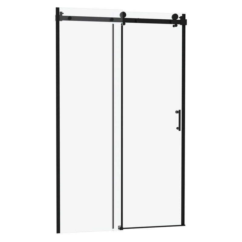 Porte de douche à simple coulisse noire l 48 po x H 76 po avec verre trempé de 8 mm et cadre en acier inoxydable - entrée réversible à gauche ou à droite