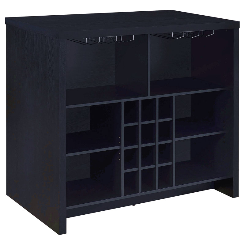 Freestanding Home Bar With Open Storage, Black